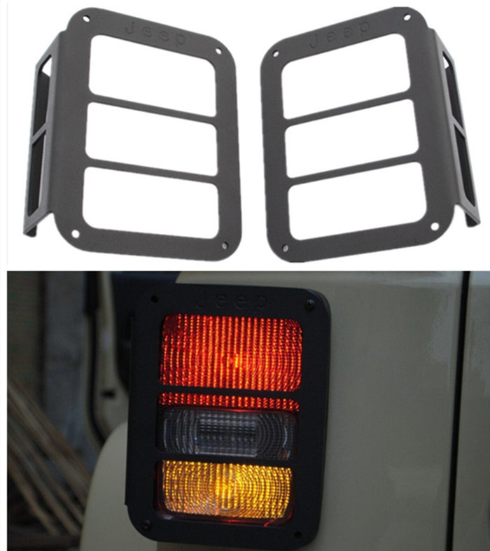 1 Pair Steel Black Taillight Covers Rear Light Protector Guards For 07-14 Jeep Wrangler