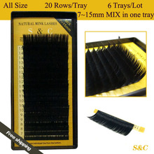 All size,6 cases,7~15mm MIX,20sheets/tray,mink eyelash extension,false eyelashes,individual eyelashes