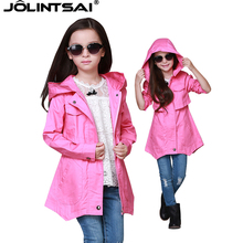 New Fashion Spring Autumn Jacket For Girls 2016 Solid Kids Coat Girl Trech Hooded Children’s Jacket Long Outerwear Windbreaker