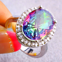 Mysterious Rainbow Topaz 925 Silver Ring Size 7 8 9 10 New Fashion Jewelry Gift For