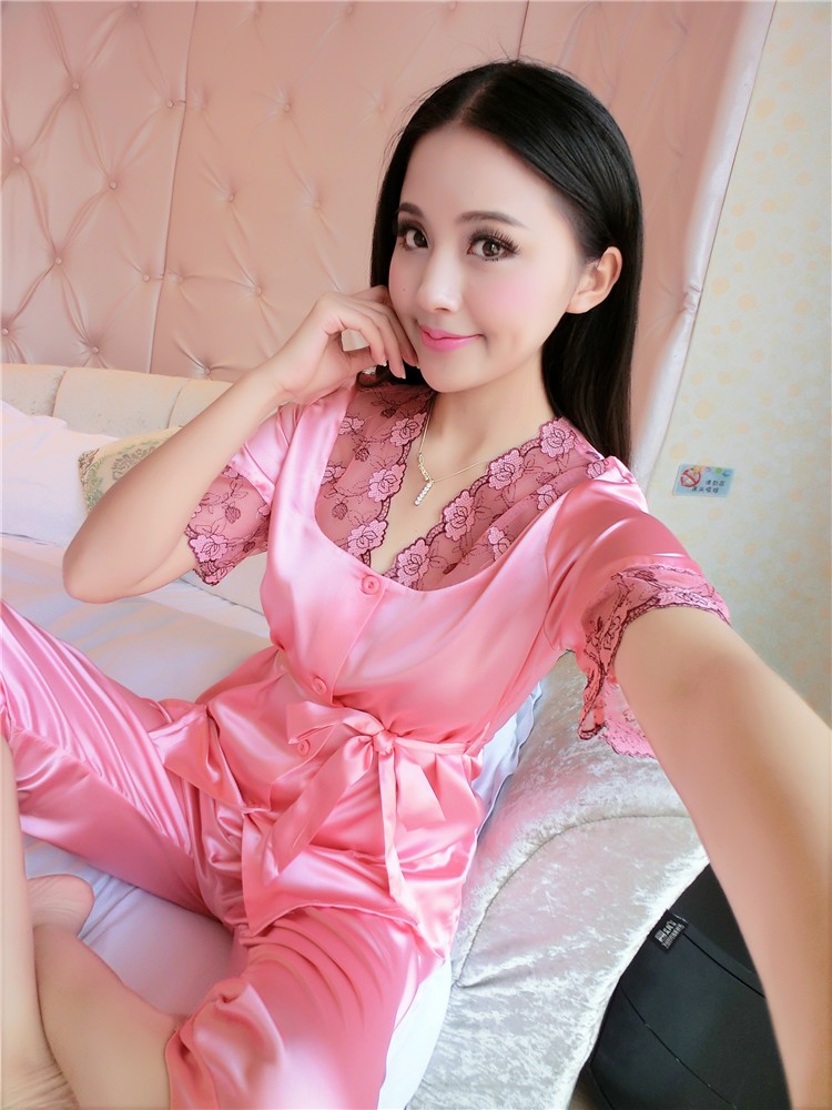 Wholesale Stylish And Cheap Type Wholesale Women Sexy Silk Satin Pajama Set Short Sleeve Pyjama