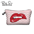 2015 New brand fashion 3D Printing Women Cosmetic bag and cases Cute Handbags red lips zipper