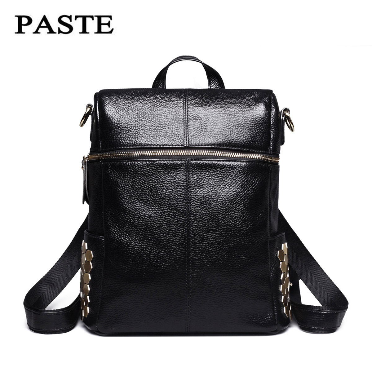 Фотография 2016 New Paste Women Genuine Leather frist layer cowskin Backpack Cowskin Bags black 6P0685