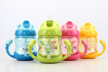 Hot Sale 250ml Cute Cartoon Baby Cup Kids Children Learn Feeding Drinking Water Straw Handle Bottle mamadeira Sippy Training Cup