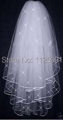 Promotion Free Shipping High Quality Soft Bridal Illusion White Ivory 3T Ribbon Edges with pearls Bridal