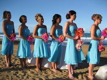 Robe Demoiselle D honneur Simple Cheap A Line Chiffon Tea Length Women Party Gowns Beach Sky
