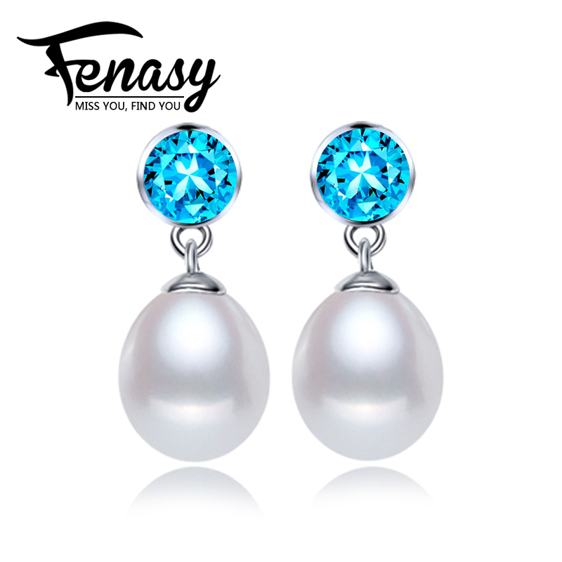 FENASY Sapphire 100 Natural Pearl Drop Earrings Pearl Jewelry 925 Sterling Silver earrings Drop Earrings for