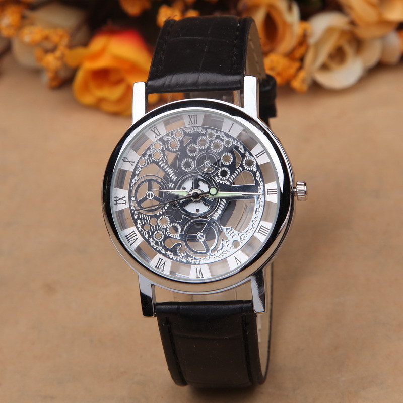 New Famous Brand Luxury Fashion Casual Stainless Steel Men Skeleton Watch Women Dress Wristwatch Leather Quartz
