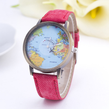 2015 World Map Watch By Plane Watches Women Men Denim Fabric Watch Quartz Relojes Mujer Relogio