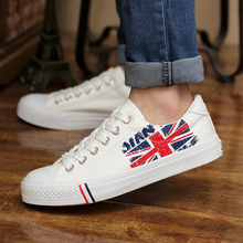Top quality men low top sneakers classic lace up canvas shoes flag print casual flat sheos