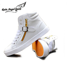 New Men’s Shoes Fashion PU Leather Mens Shoes Casual Black/White High Top Shoes Buckle Side Zipper US 10.5