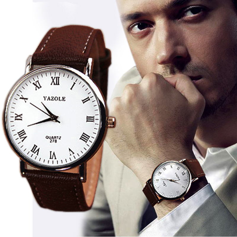Taotown s 2015 New Luxury Fashion Stainless steel Case Faux Leather Mens Analog Watches Quartz Watches