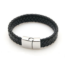 Fashion jewelry Black Braided Leather Bracelet Men Stainless Steel Silver Bracelets Bangles de couro pulseiras masculinos YK2057