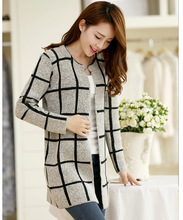 AQ181 Autumn Tartan Plaid Sweater Women Loose Casual Coat Jacket Long Cardigan Sweter Mujer Feminino
