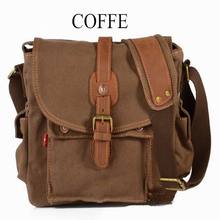 School Shoulder Bag Casual Crossbody Bags Vintage Canvas Leather Messenger Bags Travel Satchel Khaki Army Green