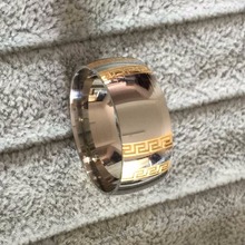 Large Luxury Exaggerated 10mm Greek Key  gold silver rings men women 316L Titanium stainless steel men wedding wide Rings