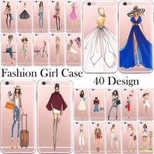 Transparent Tpu Fashion Girl Cases Cover For iphone 6 6s clear with design Coque Fundas