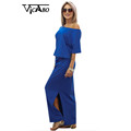 VICABO 2016 Fashion Women Short sleeve Long Dresses Sexy Off Shoulder Side Split Evening Party Dress