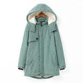 Ladies Lamb Wool Coat Winter Thick Cotton Padded Hooded Overcoat Zipper