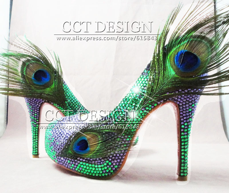 Aliexpress.com : Buy Shoes Women Red Bottom Peacock Feather Green ...