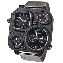 Marca Oulm 1169 acero inoxidable Sport reloj hombre del cuarzo militar termómetro brújula decorar Dual Time reloj de pulsera