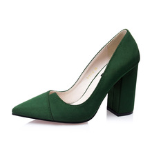 Fashion Women’s Shoes Square Heel Nubuck Leather High Heels Show Thin Pumps Pointed Toe Women Pumps Classic High Heels Shoes