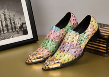 2016 Colorful Printing Leather Business Dress Slip On Loafer Casual Fashion Men’s Flats Mens Metal Charm Glitter Shoes