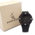 BOBO BIRD Womens Ebony Vintage Round Wood Watch One Cut Leather Strap Ladies Bamboo Wood Watches