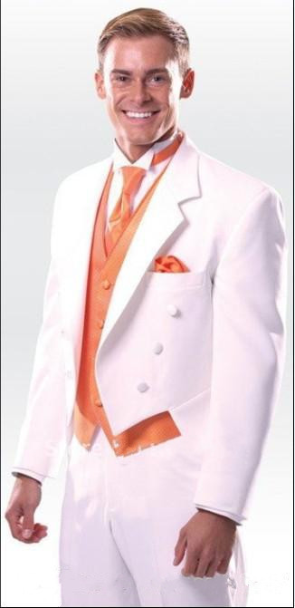 Custom Made Tailcoat Groom Tuxedos White Best man Notch Lapel Groomsman Men Wedding Suits Bridegroom(Jacket+Pants+Tie+Vest)