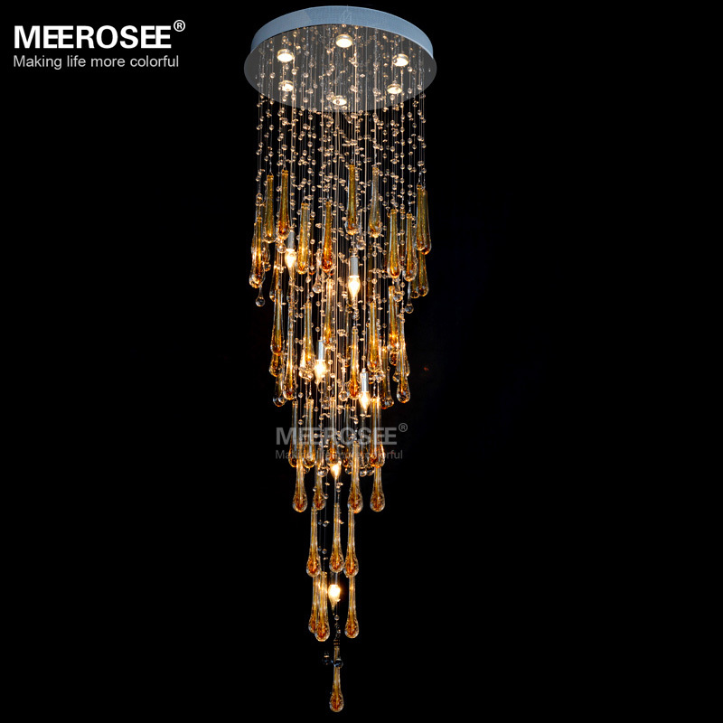 MD2214  Modern lighting fixture long crystal chandelier lamp stairs light (4)