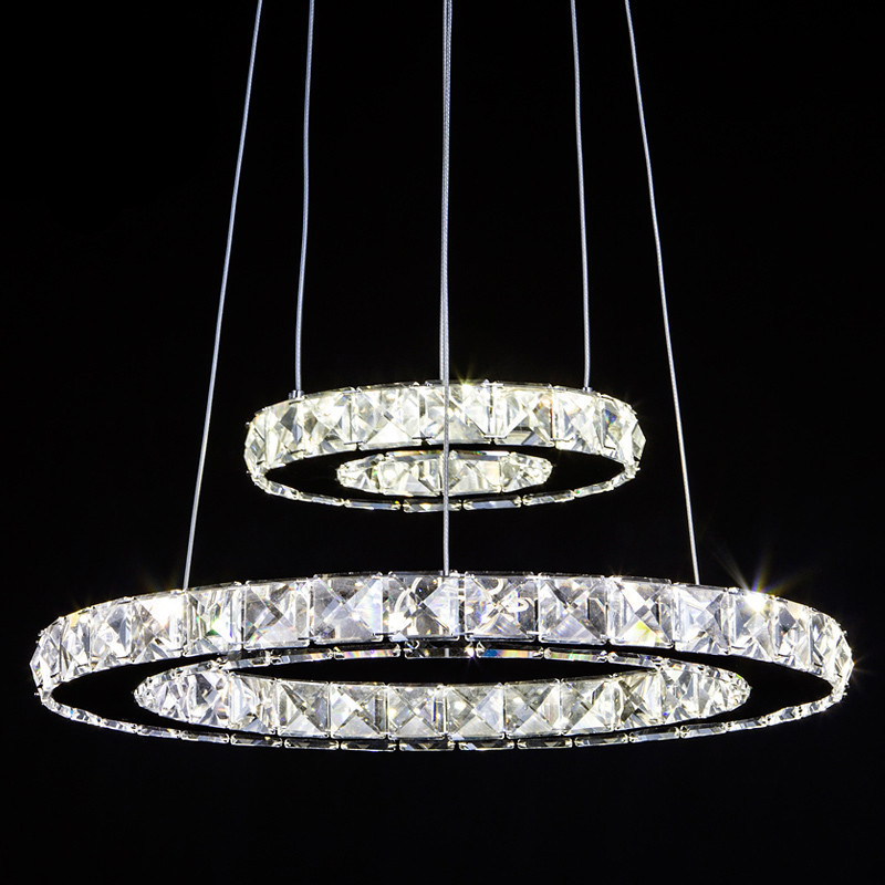Wonderland Modern LED 1 4 Rings Luxury Stainless Steel Crystal Pendant Light CE Lamp Creative Office