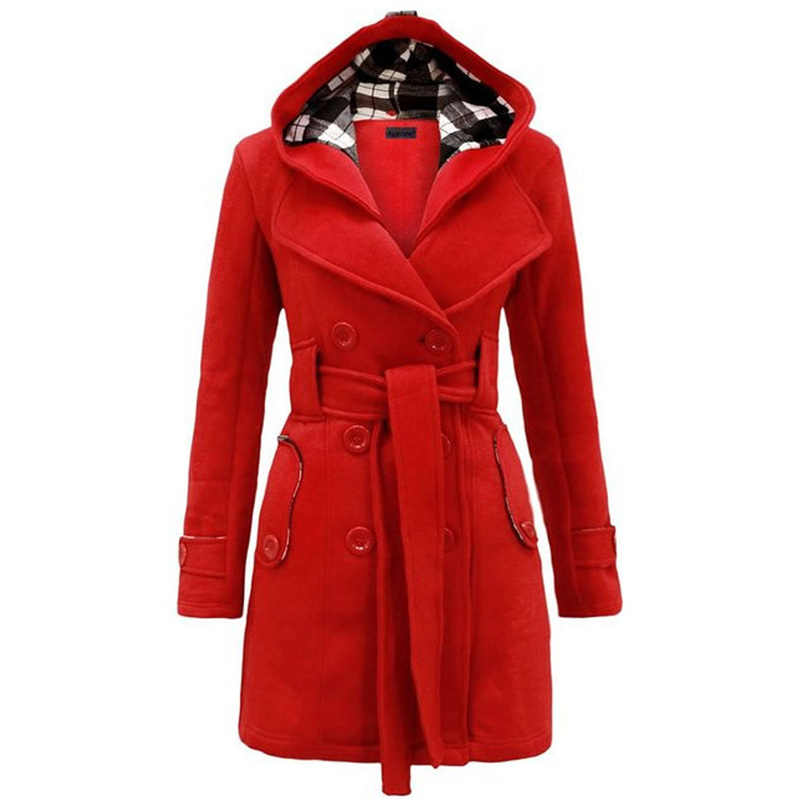 Lady Warm Autumn Winter Coat women Double-breasted Hooded mantle Long Jacket Wool Blends Outwear chaquetones de mujer 2016