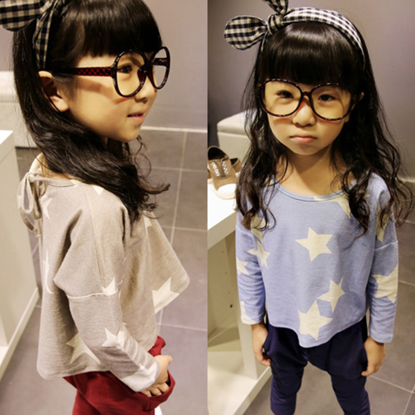 Kids Girls Toddlers Cartoon Stars Print Tops Long Sleeve Bottoming T Shirts