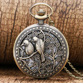 2016 New Arrival Bronze Lovely Bird Hollow Quartz Pocket Watch Necklace Pendant Gift for Men Woman