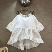 Wholesale(5pcs/lot) 2016 SUMMER pagoda sleeve lotus leaf edge irregular T-shirt for 2-7 years old child girl