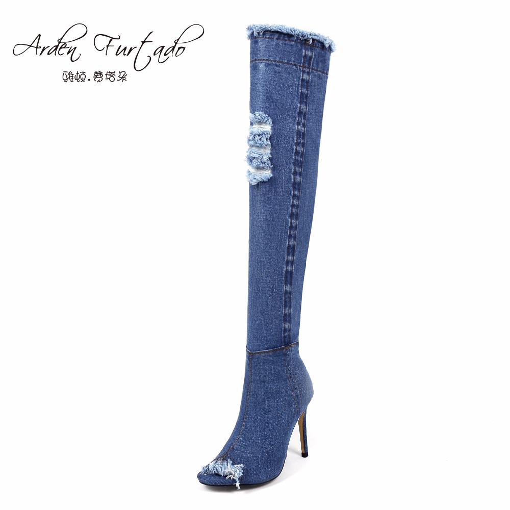 blue jean high boots