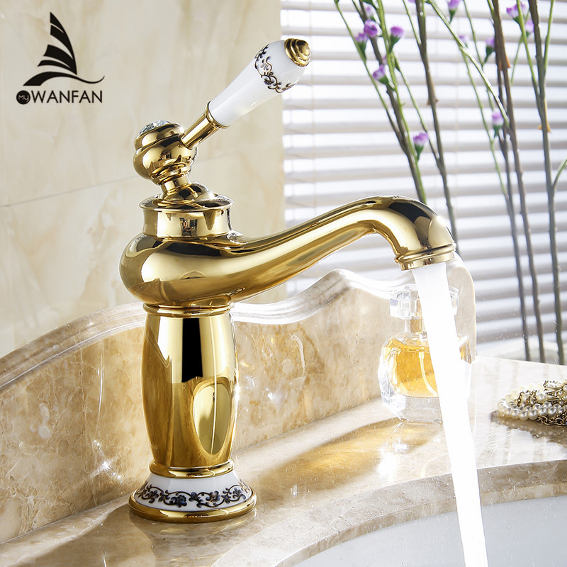 Free shipping Modern faucet Bathroom Faucet Gold finish hot & cold Brass Basin Sink Faucet Single Handle with ceramic taps M-16K