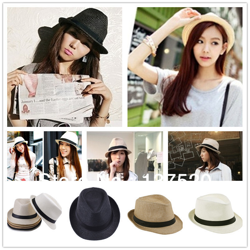 Fashion Womens Mens Unisex Fedora Trilby Gangster Cap Summer Beach Sun Straw Panama Hat Couples Lovers
