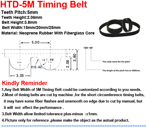 690mm Rubber Belt for 3D Printer CNC Power Transmission S5M Timing Belt 400mm