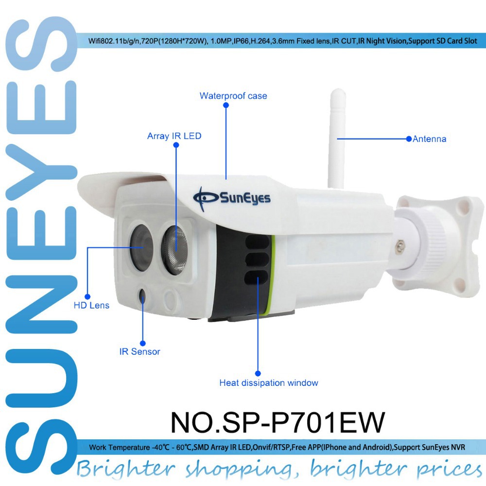 Suneyes SP-P701EW  1280 * 720 P 1.0MP IP  ONVIF 2.2   CUT   P2P   sd 