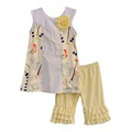 2017 Newest Children Girl Clothing Kids Flower Decoration Round Neck Sleeveless Blouse And Pinstripe Print Splice