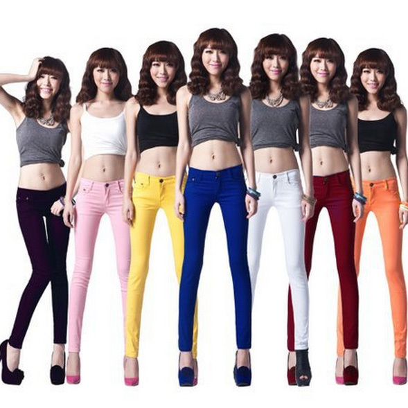 2016 New Women Sexy Candy Colors Pencil Pants Slim Fit Skinny Stretch Jeans Trousers Hot W099