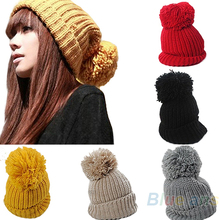 Hight Quality 2013 Women’s Winter Slouch Knit Cap Warm Oversized Cuffed Beanie Crochet Ski Bobble Beanies knitting wool Hat 02MX