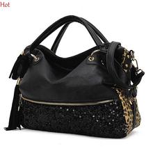 Hot 2016 Women Handbags Leather Design Zip Crossbody Bags Lepoard Shoulder Bags Chain Women Sequins Messenger Handbags SV001580