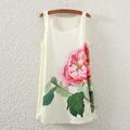 Hot New Chinese Ink Painting Printing Peony Suit Dress Woman Summer Clothing Sleeveless Tops Long Sections