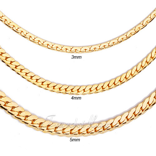 3 4 5mm Mens Chain 18K White Yellow Gold Filled Necklace Flat Close Curb womens Necklace