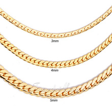 3/4/5mm 18K Gold Filled Necklace Flat Close Curb Cuban Mens Chain womens Necklace fashion Necklace 19/20inch Wholesale!! GNW28