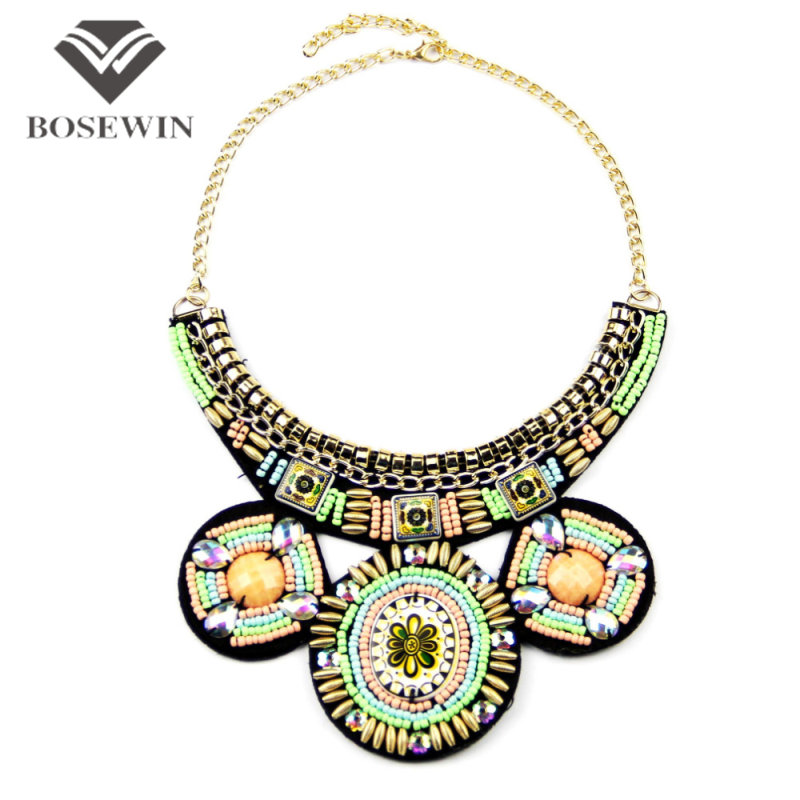 Indian Style Handmade Collar Necklace Colorful Beaded Circle Pendant Statement Chokers Necklaces Fashion Jewelry Accessories
