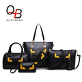 QUBABOBO Monster Eyes Women Composite Bag High Grade 6 PC Pu Leather Female Handbags Shoulder Bag