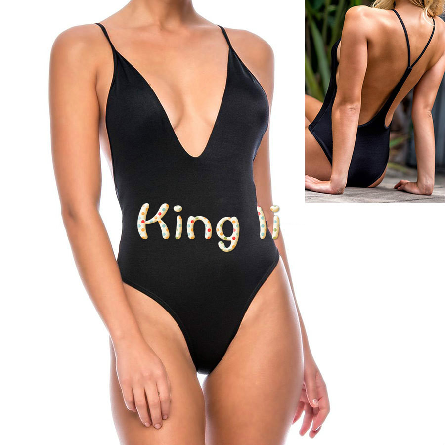 New V Neck Black one piece swimsuit Swimwear Women Sexy Blackless bodysuit Bathing suit Backless Monokini bather swim suit